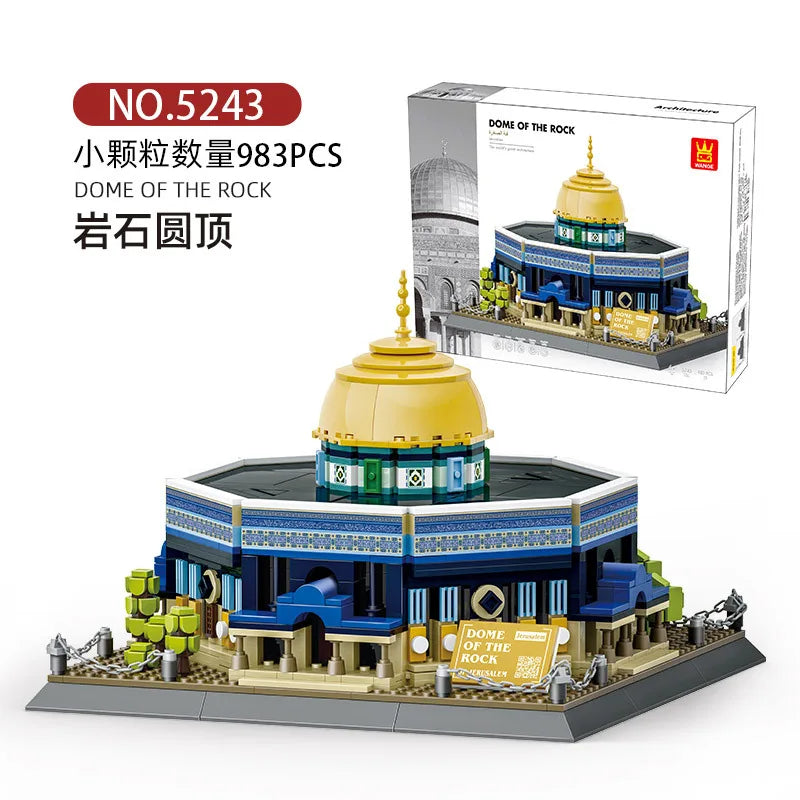 WANGE City Architecture Sydney Opera Santorini Building Blocks Chamartin Stadium Mosque Assembled Model Collection Toys For Gift