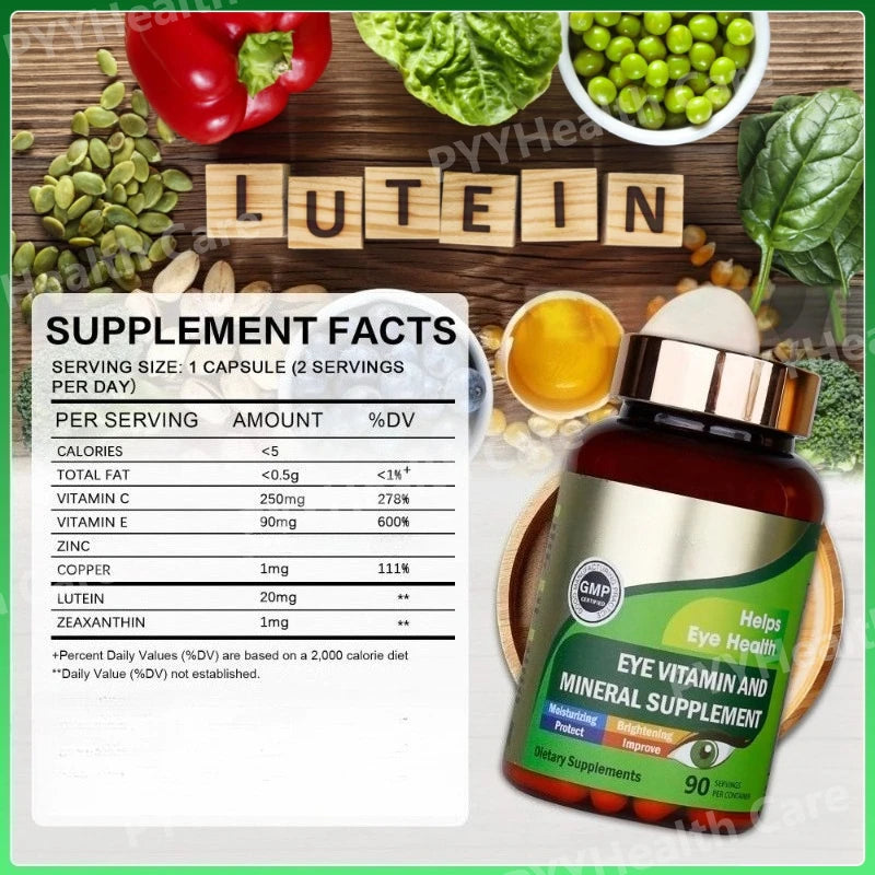 Lutein Eye Vitamins Capsules with Zeaxanthin Zinc Daily Eye Nutrition Supplement Eye Health Support for Adults 90 Count Bottle