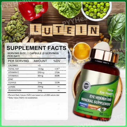 Lutein Eye Vitamins Capsules with Zeaxanthin Zinc Daily Eye Nutrition Supplement Eye Health Support for Adults 90 Count Bottle
