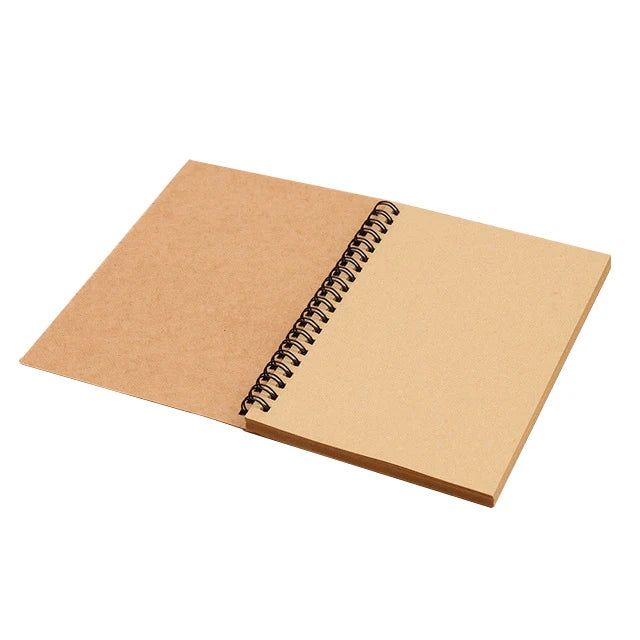 1 Book Retro Spiral Coil Kraft Paper Notebook Sketchbook Painting Diary Drawing Painting Graffiti Office School Stationery