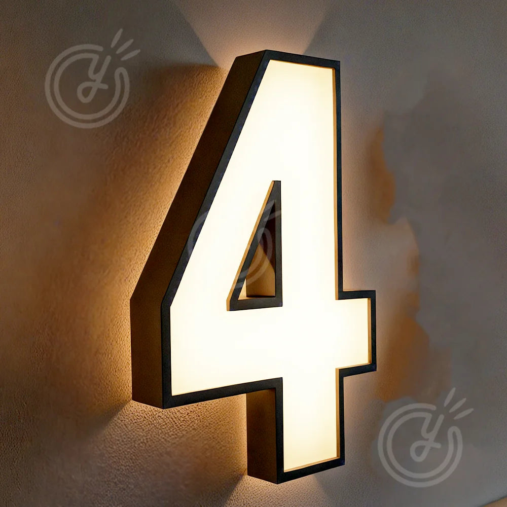 Custom LED Backlit House Number Sign 3D Metal for Outdoor Business Storefront Waterproof Illuminated Light Up Door Signs Letters