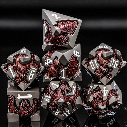 Dragon DND Metal Dice Set D6 D&D Dungeon and Dragon Pathfinder Table Role Playing Game Black Red RPG Polyhedral D20 D and D Dice