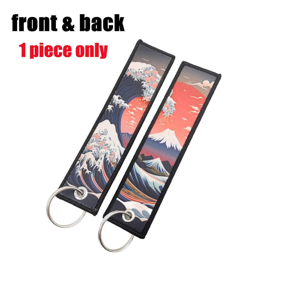 JDM Modification Culture Keychain Hokkaido waves Keyring Strip Cloth Car Motorcycle Key Chain Holder Backpack Pendant Accessory