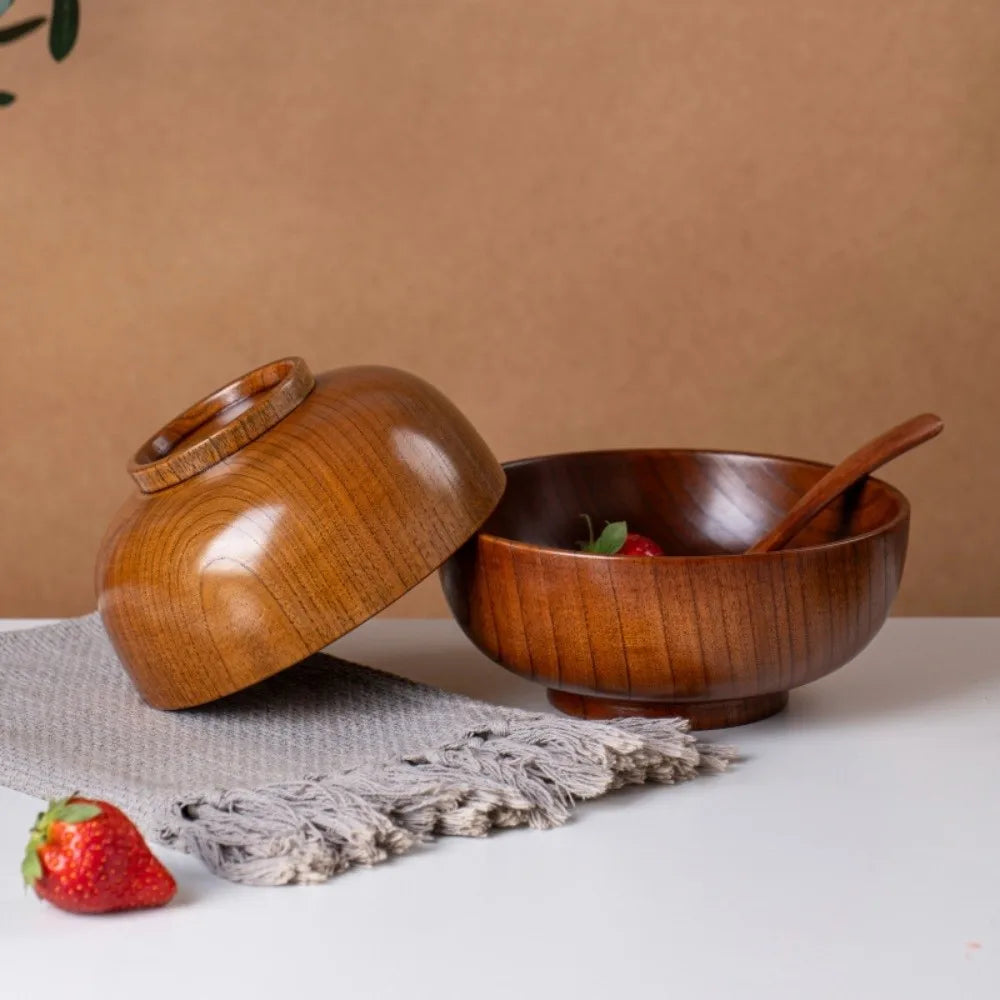 New Japanese Style Wooden Bowls Handmade Crafts Soup Bowls Food Containers Household Wooden Utensils Tableware