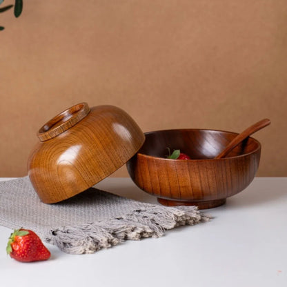 New Japanese Style Wooden Bowls Handmade Crafts Soup Bowls Food Containers Household Wooden Utensils Tableware