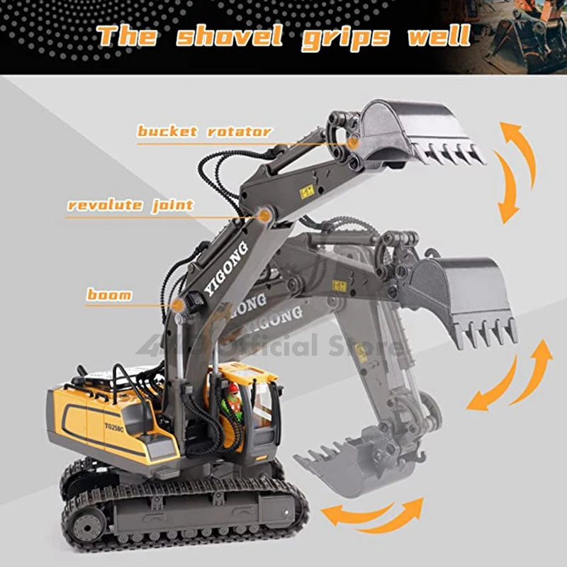 Oike 4WD Remote Control Excavator Alloy Dump Truck Bulldozer Radio Model RC Car Construction Vehicle with Lights Sound Toy Gift