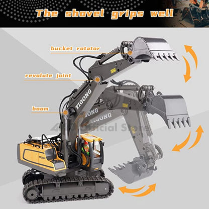 Oike 4WD Remote Control Excavator Alloy Dump Truck Bulldozer Radio Model RC Car Construction Vehicle with Lights Sound Toy Gift