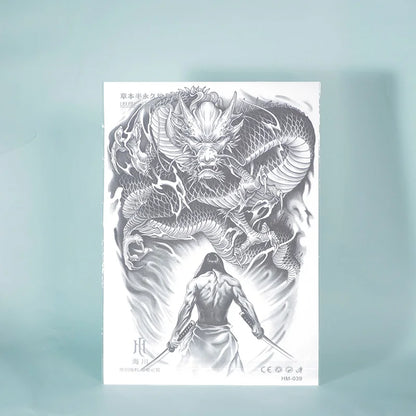 Dragon Slayer Warrior Waterproof Temporary Tattoo Sticker, Long-lasting Waterproof for 1-2 weeks, Semi-Permanent Fake tattoo