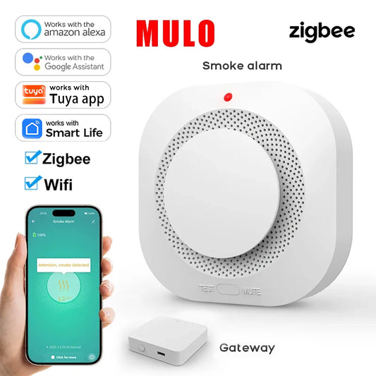 ZigBee WiFi Smart Smoke Detector Alarm, Works with Tuya Smart Life App Compatible Fire Sensor for Home Security, App Alerts