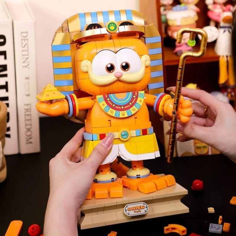 Garfield Building Block Statue of Liberty Children Cartoon Animation Assembly Toy Pharaoh Model Desktop Ornament Collection Gift