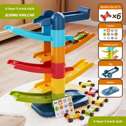 Cartoon Puzzle Children'S Gliding Track Car Mini Car Inertia Girl Baby 3-Year-Old Boy Toy Multi Layer Cartoon Puzzle Slide Car