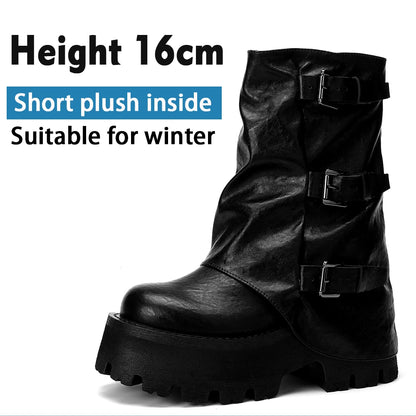 18cm Super Increasing Shoes Women Boots Trend Platform Short Boots Cool Girls Black Punk Booties 14cm Chunky Shoes Ankle Boots