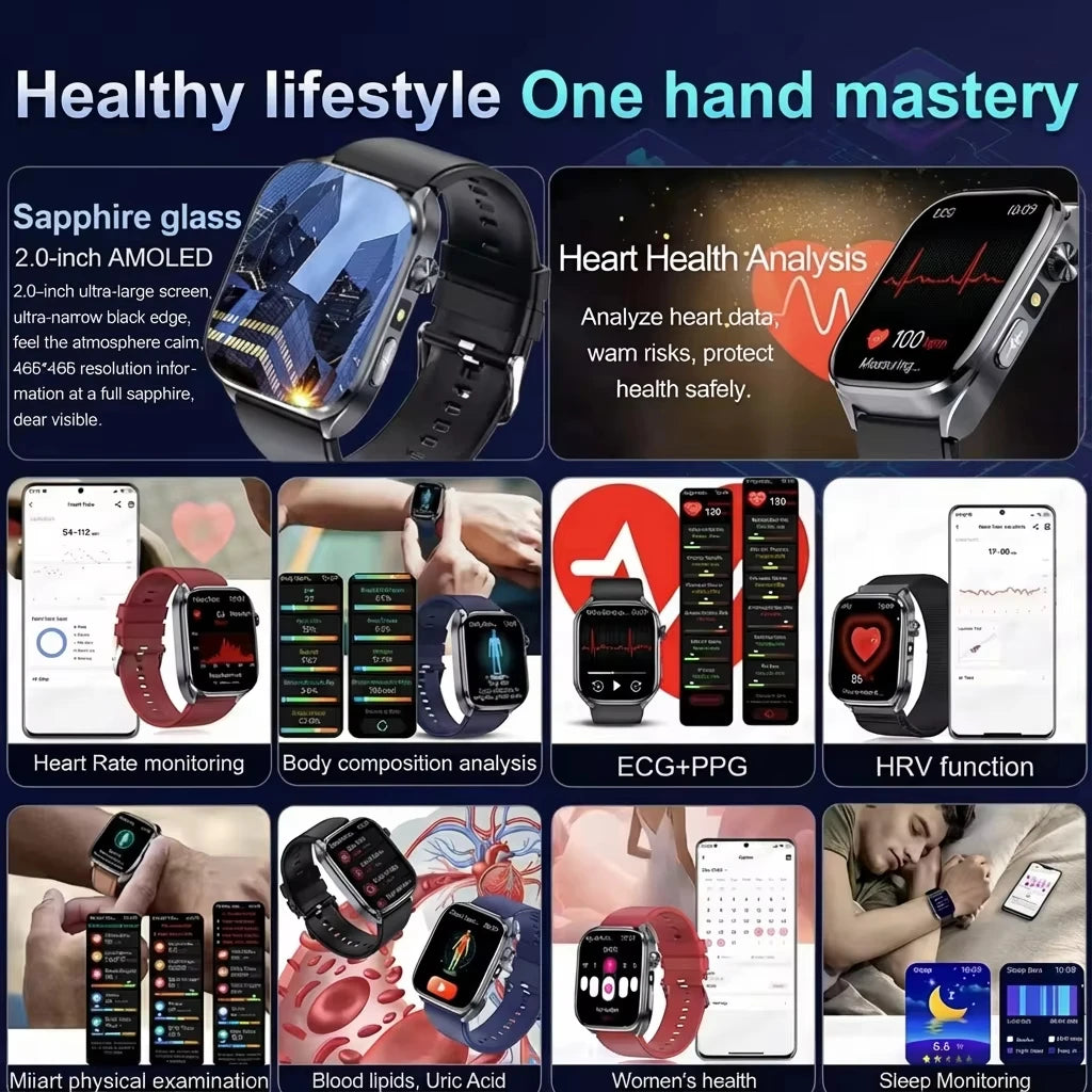 2026 New AI Health Care Accurate detection ECG SmartWatch Blood Pressure lipids Uric Acid Analysis Bluetooth Call Smart Watches