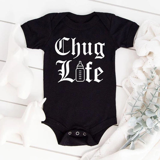 Chug Life Funny Milk Bottle Printed Newborn Baby Bodysuit Short Sleeve Infant Girls Rompers Summer Toddler Boys Ropa Clothes
