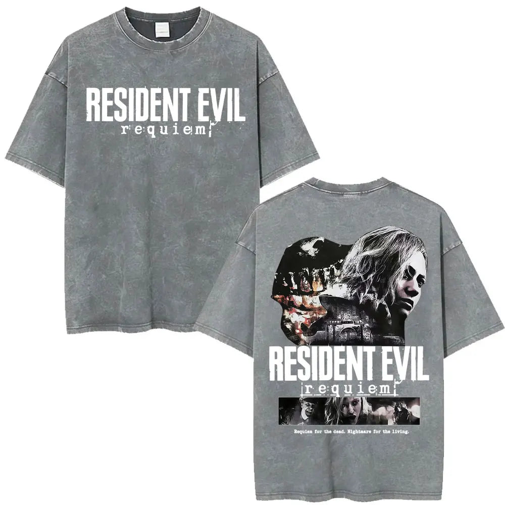 Limited Resident Evil Requiemm Anime T Shirt Men's Clothing Gothic Vintage Washed T Shirts Summer Tops O-Neck T-shirt Streetwear