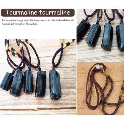 Black Tourmaline Pendant Rough Stone Natural Stone Necklace Ornament Crystal Thick Black Healing Energy Jewelry Gift