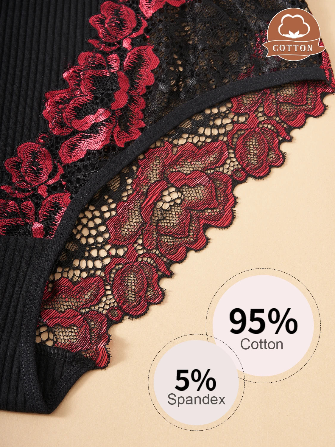3PCS Women Contrast Lace Striped Cotton Briefs Sexy Semi-Sheer Lace Floral Panties Female Soft Comfortable Lingerie S-XXL Hot