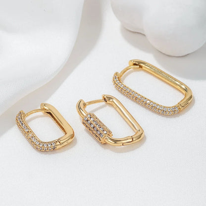 14K Gold-Plated Rectangular Zircon Earrings for Women Fashion High-Quality Geometric Three-Piece Earring Set Jewelry Accessories