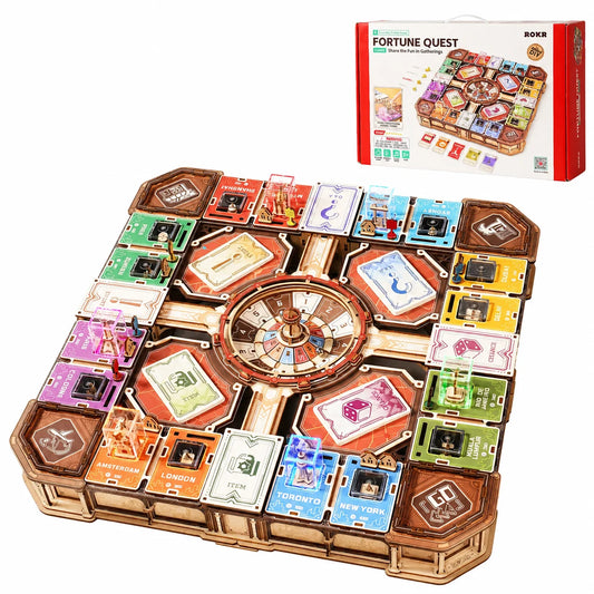 ROKR Fortune Quest Board Game Buildable Strategy Game Mechanical Buildings Sounds Family Tabletop Game Kit for Families EGM01