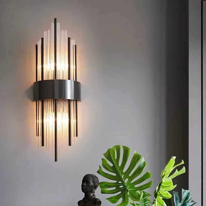 Nordic Luxury Wall Lamp Stainless Steel Black Gold LED Wall Lamp Living Room Stairs Bedroom Bedside Room Decor Lighting Fixtures