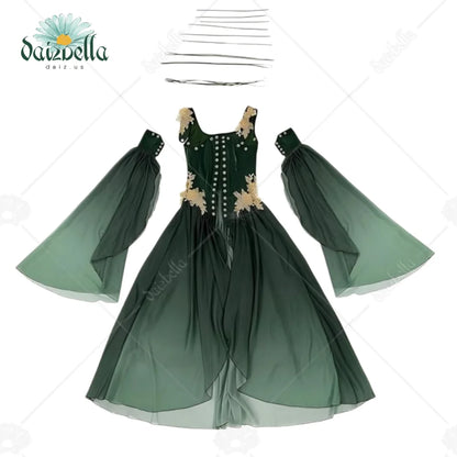 DAIZBELLA Women's Medieval Renaissance Costume Elf Style Only Green Dress with Sleeves for Halloween Cosplay Costume
