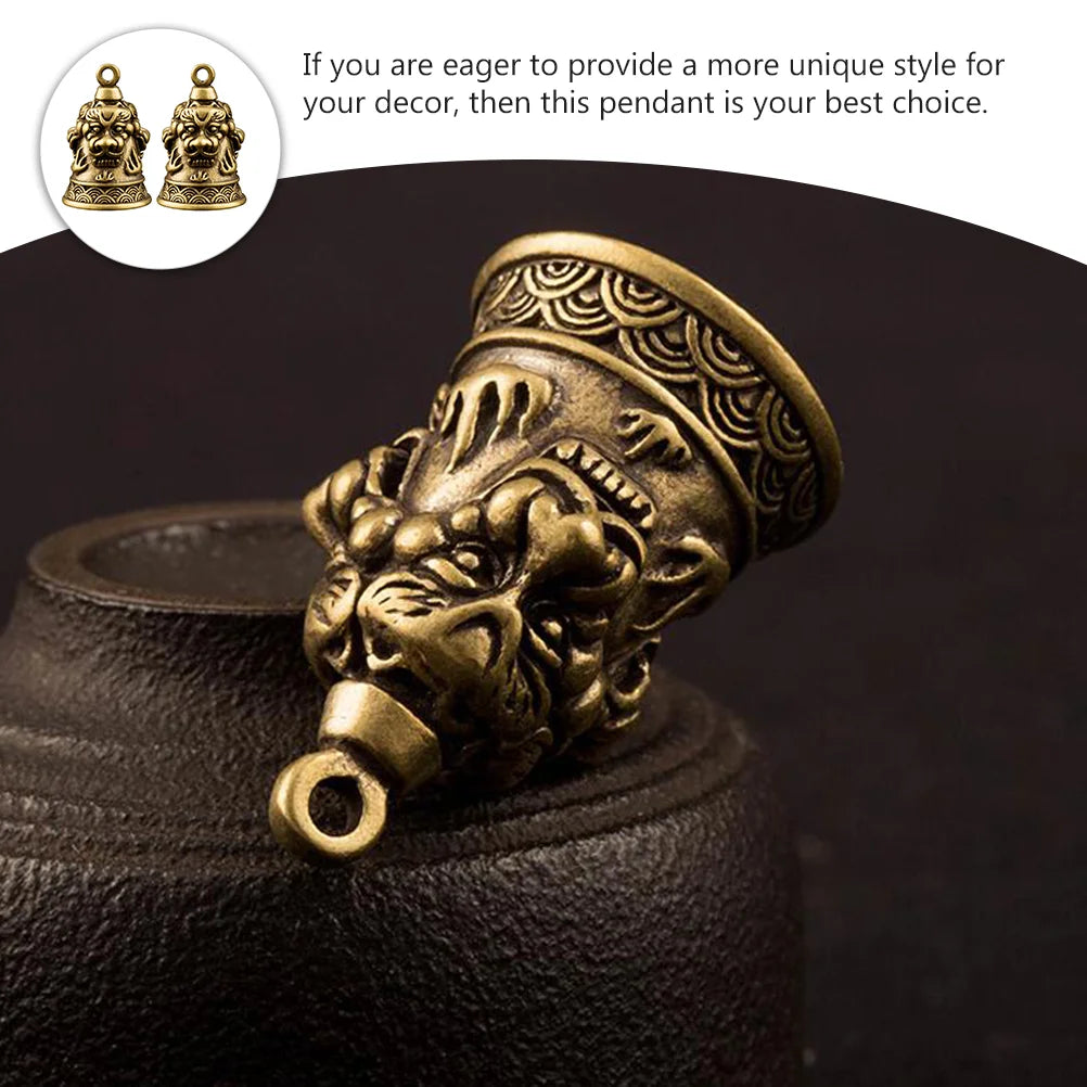 2pcs Retro Crafts Brass Bell Ornaments Lion Head Pendants for Keychain