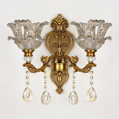 European Style Retro Crystal Glass Wall Lamp Dual Head Living Room Bedroom Bedside Lamp Corridor Corridor Wall Lamp