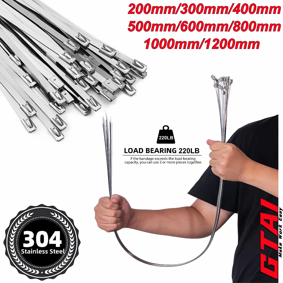 50pcs Metal Zip Ties, 304 Stainless Steel Heavy Duty Self-Locking Cable Ties, for Exhaust Wrap, Wire Fence Rolls, Farms, Pipes