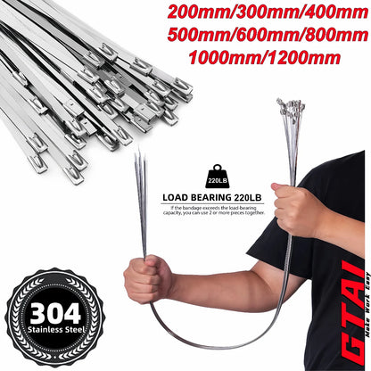 50pcs Metal Zip Ties, 304 Stainless Steel Heavy Duty Self-Locking Cable Ties, for Exhaust Wrap, Wire Fence Rolls, Farms, Pipes