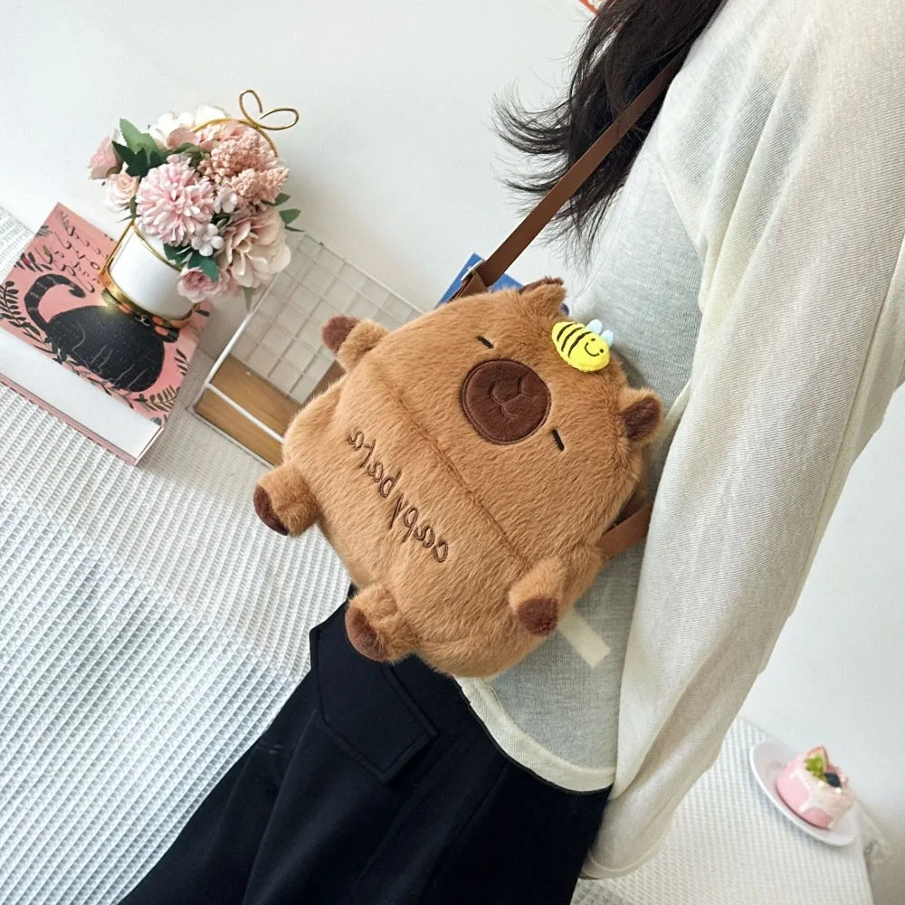 New Cartoon Capybara Crossbody Phone Bag Large Capacity Shoulder Bag Zipper with Adjustable Strap Kids Storage Bag