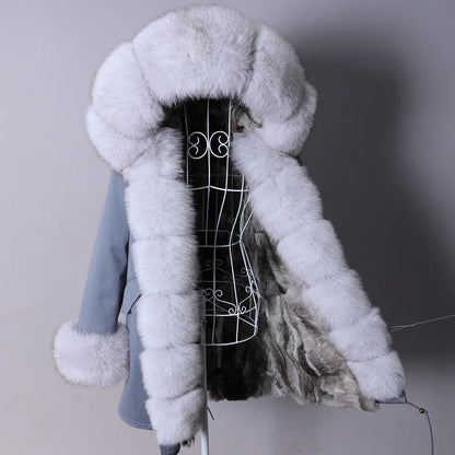 2026 Maomaokong Women's Winter Coats Rabbit Lining Jacket Natural Real Raccoon Fur Collar Parka Fox Fur Long Female Clothing