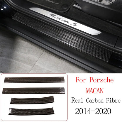 Real Carbon Fiber For Porsche Macan 2014-2020 Inner Door Central Control Gear Panel Cover Door Sill Trim Stickers Accessories