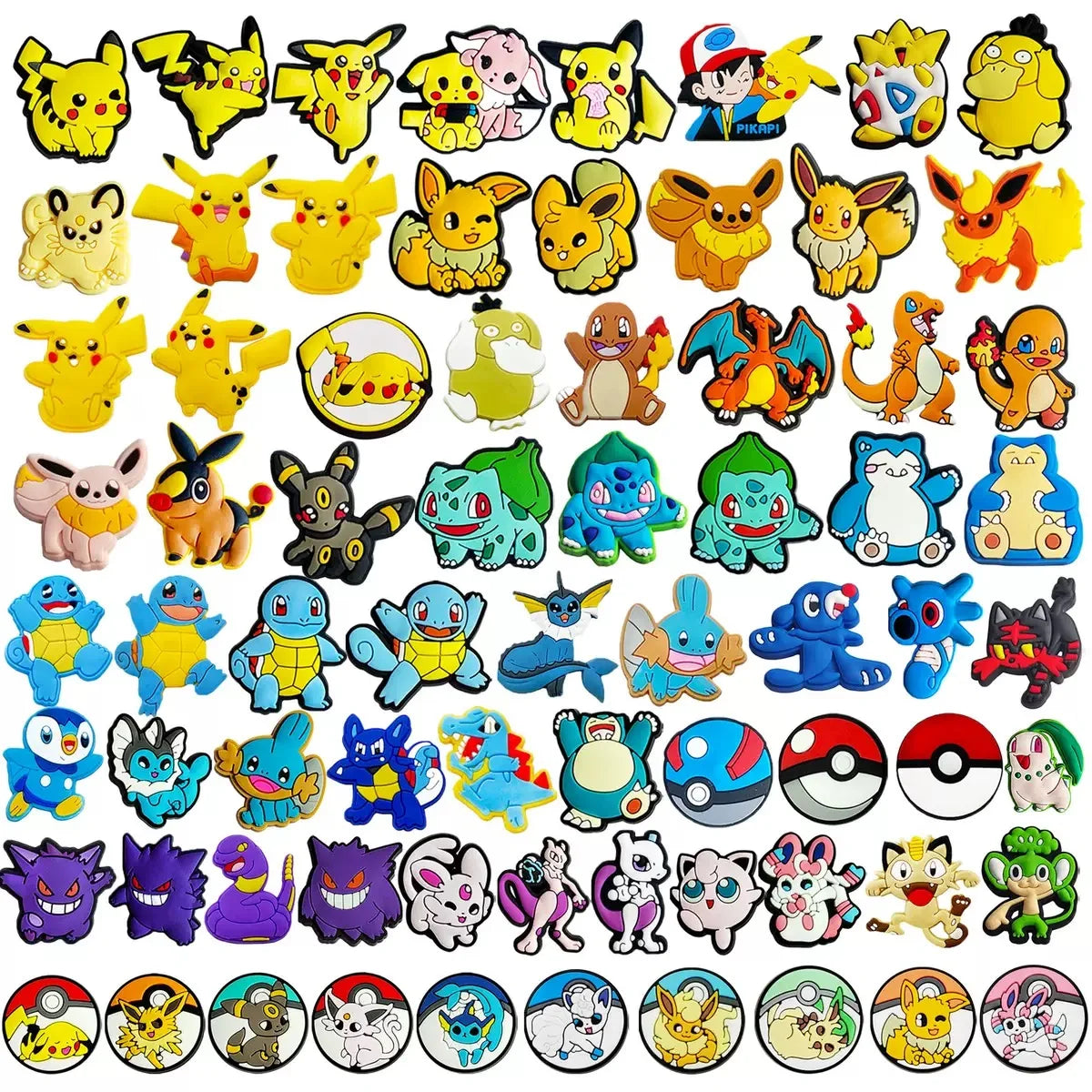 25-72pcs Potdemiel Pokemon Pikachu Shoes Charms PVC Cartoon Shoe Decoration Accessories Clog Sandals Buckle Kids Friends Gift