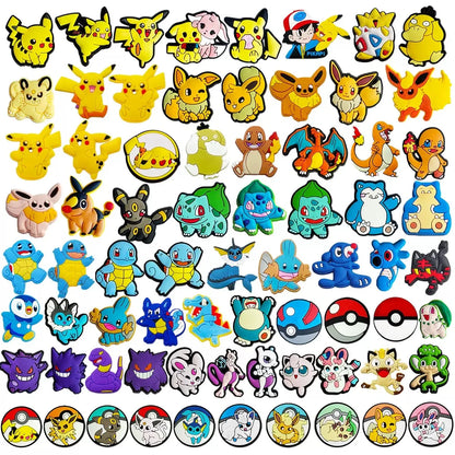 25-72pcs Potdemiel Pokemon Pikachu Shoes Charms PVC Cartoon Shoe Decoration Accessories Clog Sandals Buckle Kids Friends Gift