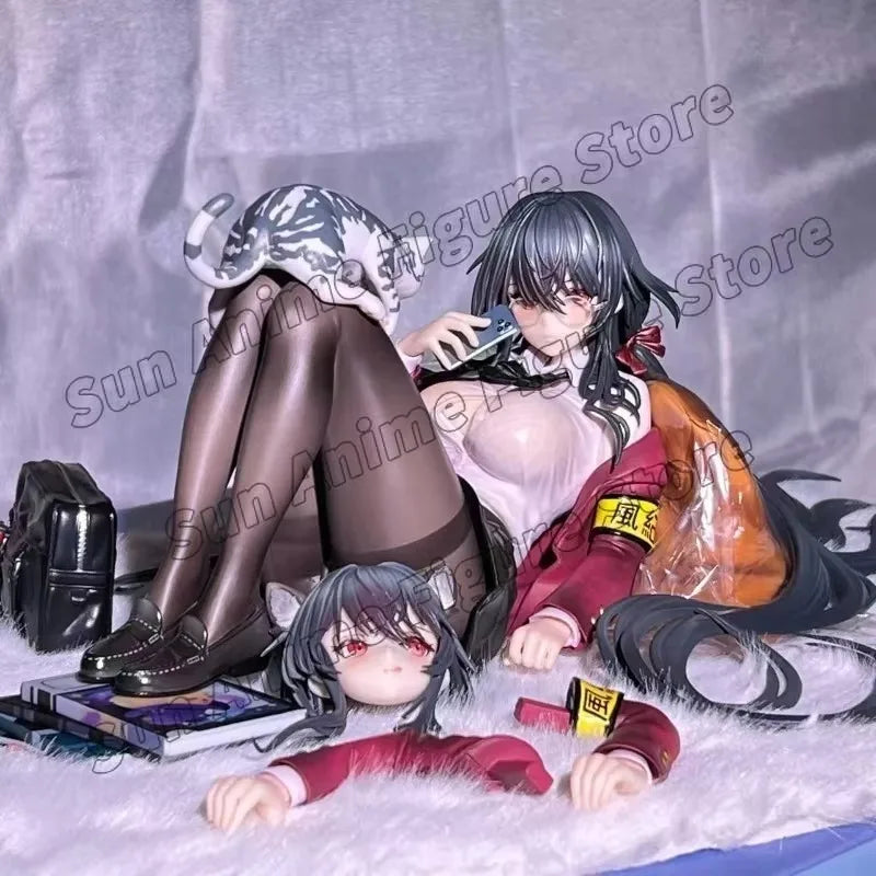 In Stock Azur Lane Anime Girl Taiho Figure  After School Uniform Cat Girl PVC Statue with Extra Head Model Desktop Decoration
