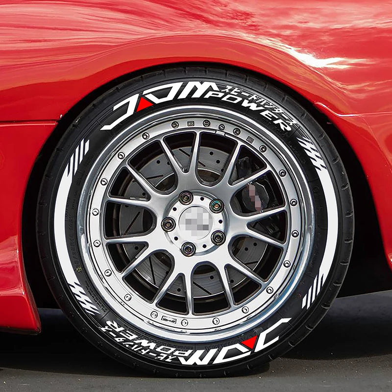 Permanent JDM Tire Letter Stickers White Rubber Tire Decals Universal Fit Car Wheel Sidewall Sticker DIY Racing Drift Style