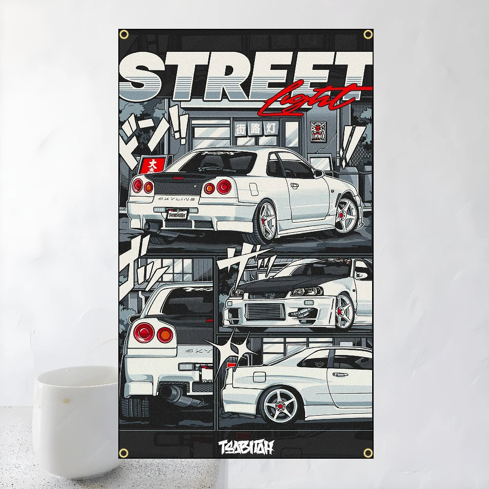 60x90cm 90x150cm Racing JDM Car Art Flag Polyester Printed Banner For Home Decoration