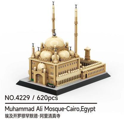 WANGE City Architecture Sydney Opera Santorini Building Blocks Chamartin Stadium Mosque Assembled Model Collection Toys For Gift