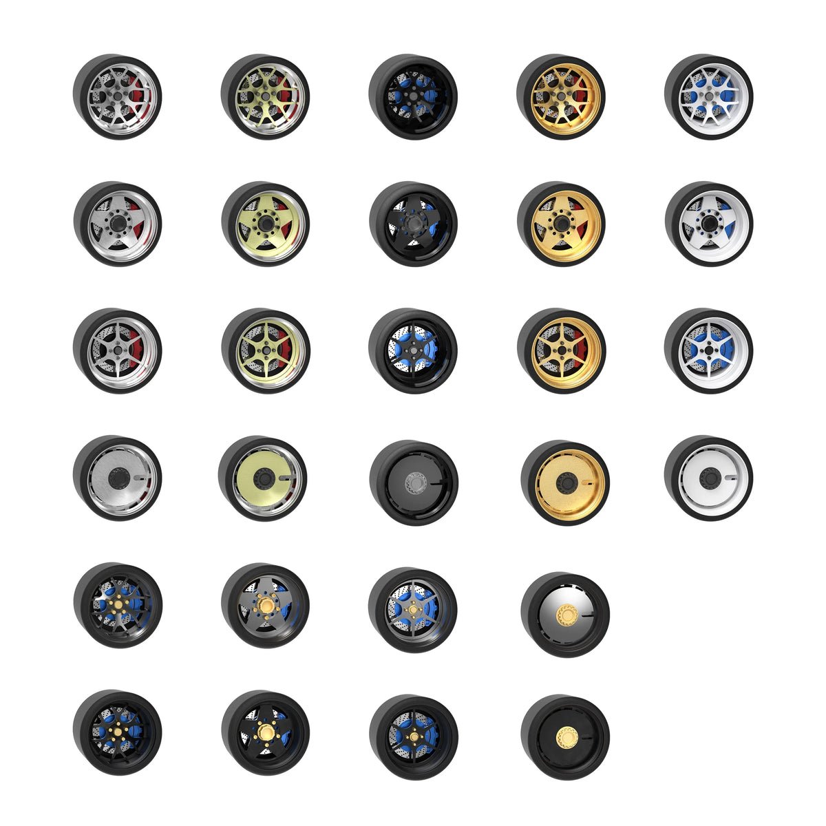 Carlomo S-Class Brand New 1/64 Alloy Wheels Rubber Tires with Brake Disc Assembly Rims for Model Diecast Car for model cars