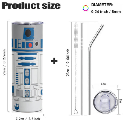 20Oz R2-D2 Robot print Vacuum Tumbler cup Stainless Steel Double wall Insulated water bottle with Lid keep Cold\ Hot drink gift