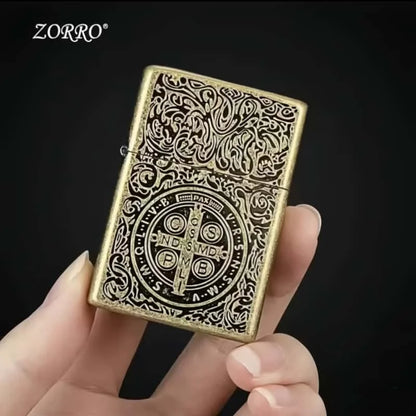 Zorro Constantine Windproof Kerosiene Lighter, Embossed Craftsmanship Retro Old-fashioned Grinding Wheel Lighter, Gift for Men