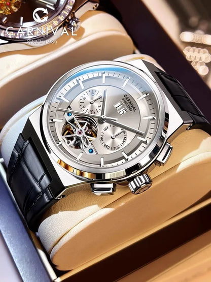 Reloj CARNIVAL Mens Sport Mechanical Watch Brand Luxury Tourbillon Automatic Wrist Watches for Men 50M Waterproof Montre Homme