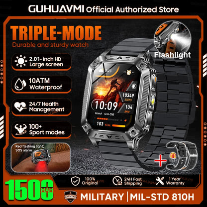 1500mAh Military Grade Smart Watch 100 Days Battery Life 10ATM Waterproof Bluetooth Call SOS Alert LED Flashlight Sports Watches