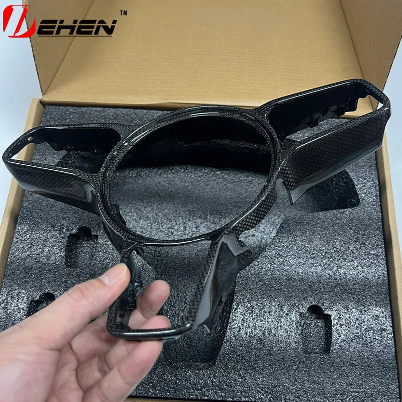 For Porsche Macan Cayenne Panamera 718 918 911 Car Interior Steering Wheel Cover Trim Accessories Carbon Fiber Texture