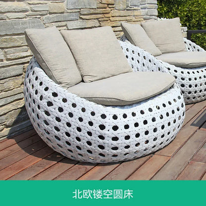 ABB  outdoor rattan bed round bed recliner Internet celebrity bed and breakfast garden hotel villa courtyard sofa