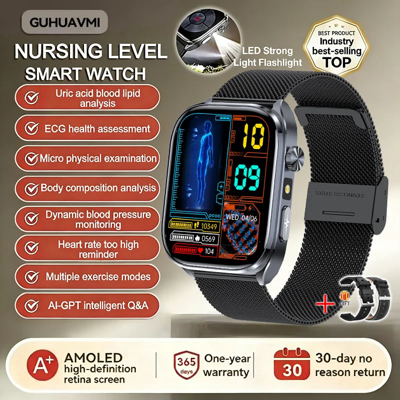 2026 New AI Health Care Accurate detection ECG SmartWatch Blood Pressure lipids Uric Acid Analysis Bluetooth Call Smart Watches