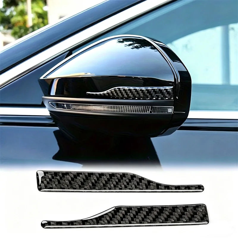 2-piece carbon fiber texture rearview mirror anti-collision strips, universal design for all car models, prevents collisions and