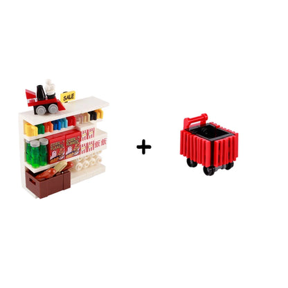 MOC City Supermarket Shop Store Building Blocks Street View Drink Food Vegetable Food Accessories Dessert Blocks Printed Bricks