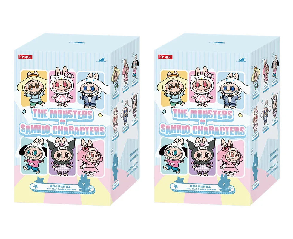 NEW POP MART The Monsters X Sanrio Family Labubu Hello Kitty Kuromi Vinyl Plush Doll Keychain Blind Box Kawaii Toys Kids Gift