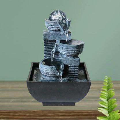 Tabletop Water Fountain Resin LED Flow Water Miniature Indoor Decor USB Feng Shui for Meditation Room Bedroom Office